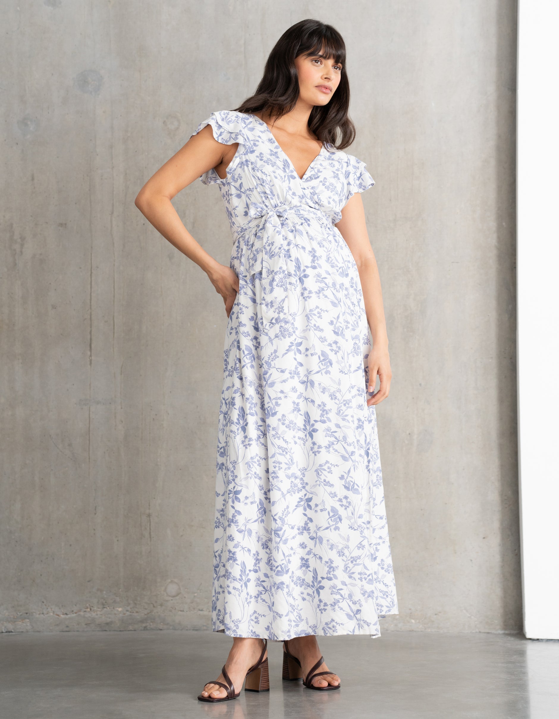 Flutter Sleeve Maxi Wrap Maternity Dress