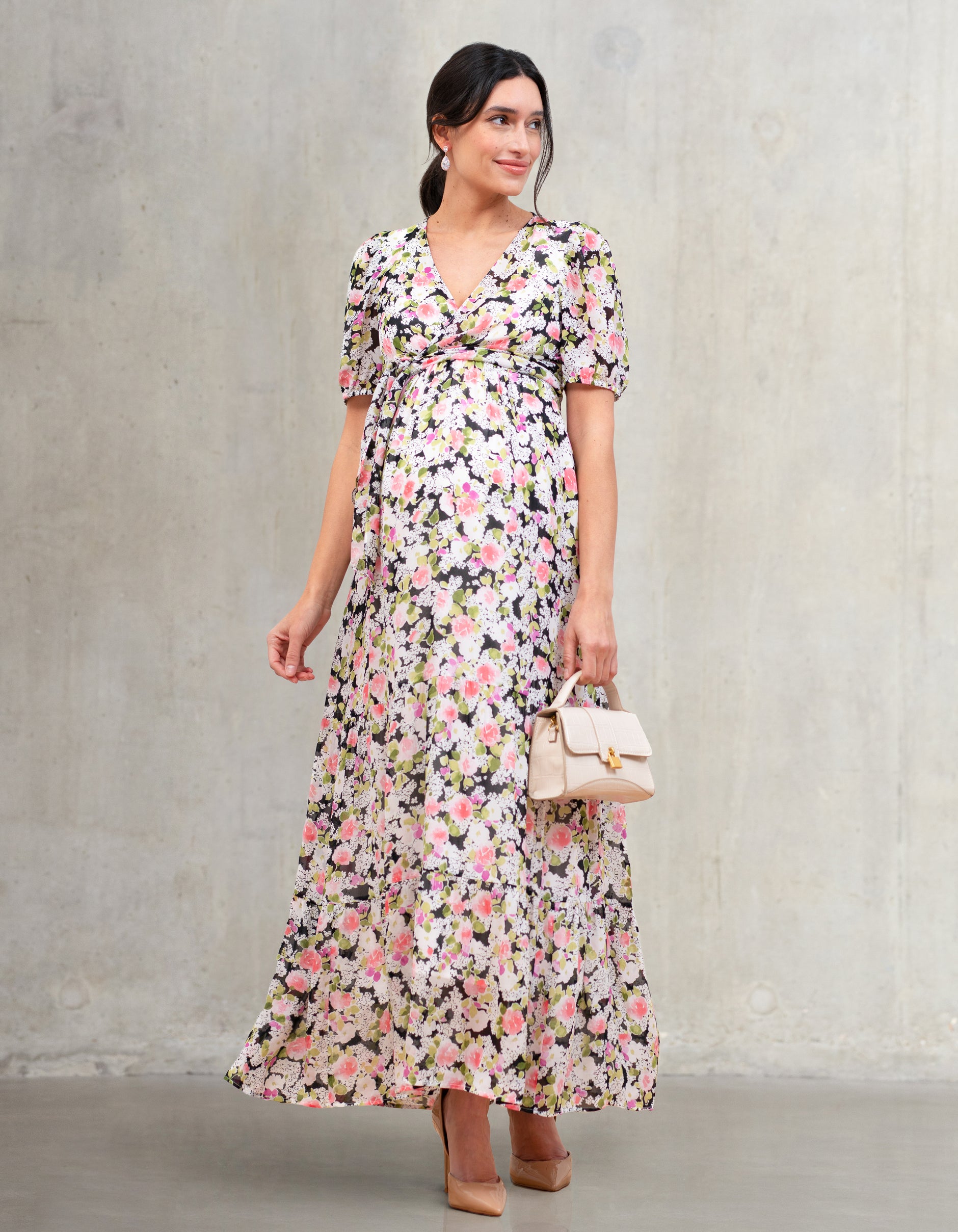 Chiffon Wrap-Top Maxi Maternity + Nursing Dress