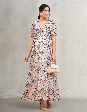 Chiffon Wrap-Top Maxi Maternity and Nursing Dress